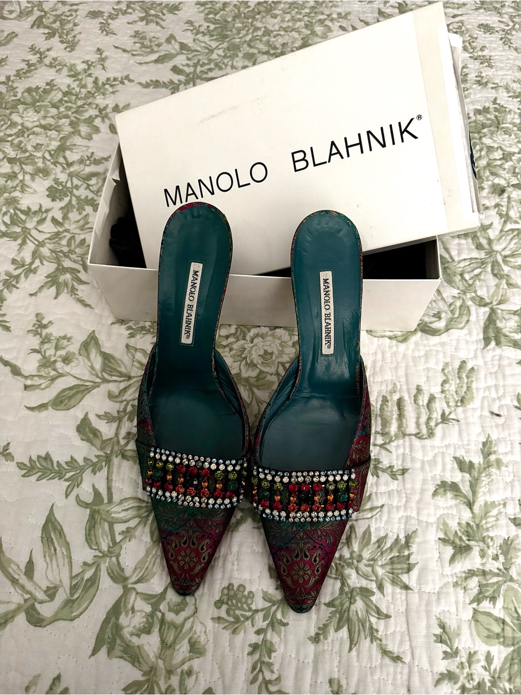 Manolo Blahnik Jeweled Brocade Kitten Heel Mules | Multicolor | Eu 41.5 / Us 11